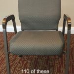 Lot of 110 used stacking chairs. Church, auditorium seating.